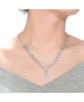 Chic Sterling Silver White Gold Plated Cubic Zirconia Drop Necklace