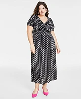 On 34th Trendy Plus Cherry Print Smocked Midi Dress, Created for Macy's