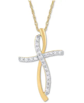 Diamond Curved Cross 18" Pendant Necklace (1/4 ct. t.w.) in 10k Gold