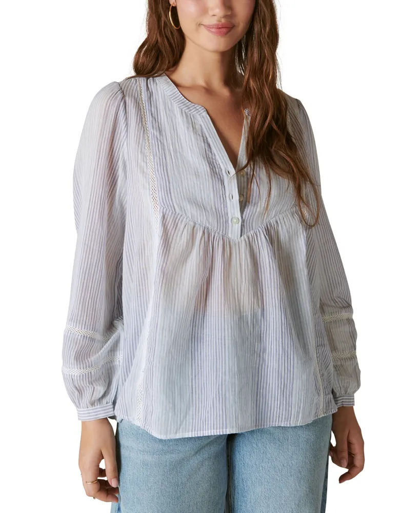 Lucky Brand Tops Relaxed V Neck Blouse Women’s Large Puff Sleeve Ruffled