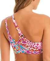 Jessica Simpson Women's Multicolor-Print One-Shoulder Bikini Top