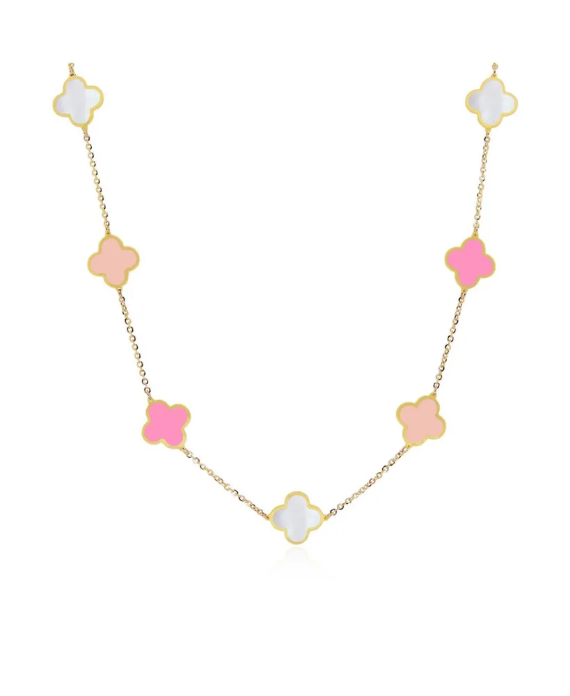 The Lovery Small Pink Mixed Clover Necklace 14K Gold