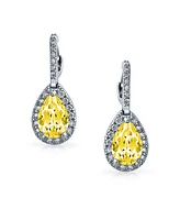 Bling Jewelry 7CT Style Halo Canary Yellow Cubic Zirconia Cz Fashion Huggie Snap Hinge Dangle Drop Teardrop Earrings Prom smaid Rhodium Plated