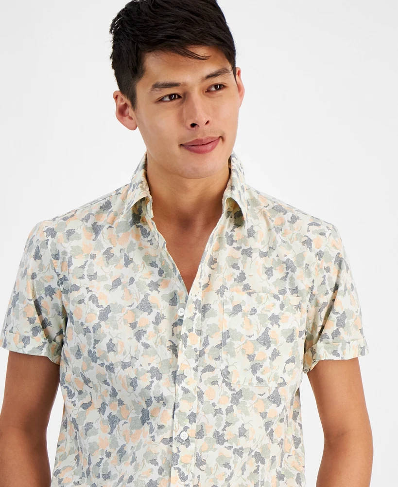 Sun + Stone Men's Lucas Short Sleeve Button-Front Leaf Print Shirt, Created for Macy's