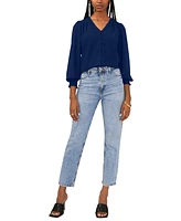 Sam & Jess Petite V-Neck Smocked-Shoulder Blouse