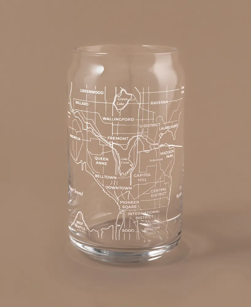 Narbo The Can Seattle Map 16 oz Everyday Glassware, Set of 2