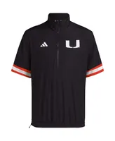 Men's adidas Black Miami Hurricanes Strategy Short Sleeve Half-Zip Jacket