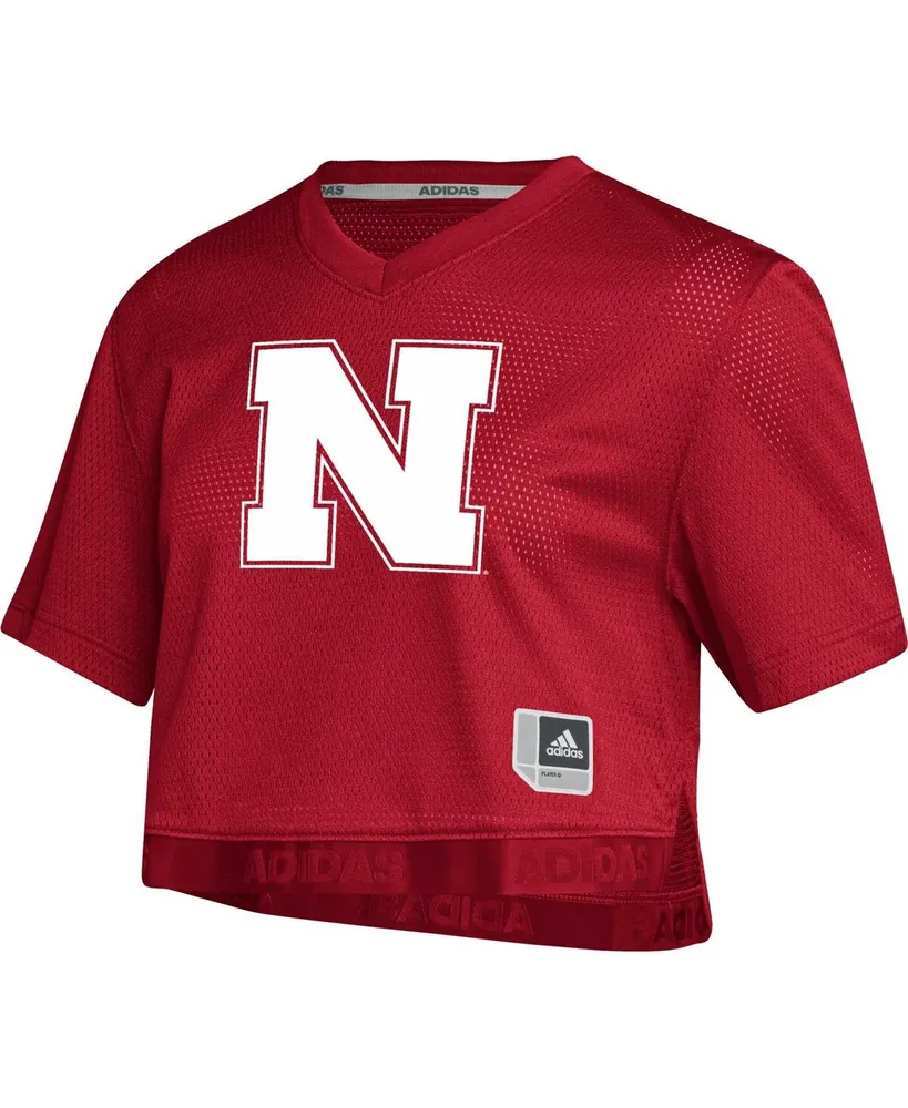 Women's adidas Red Nebraska Huskers V-Neck Cropped Jersey