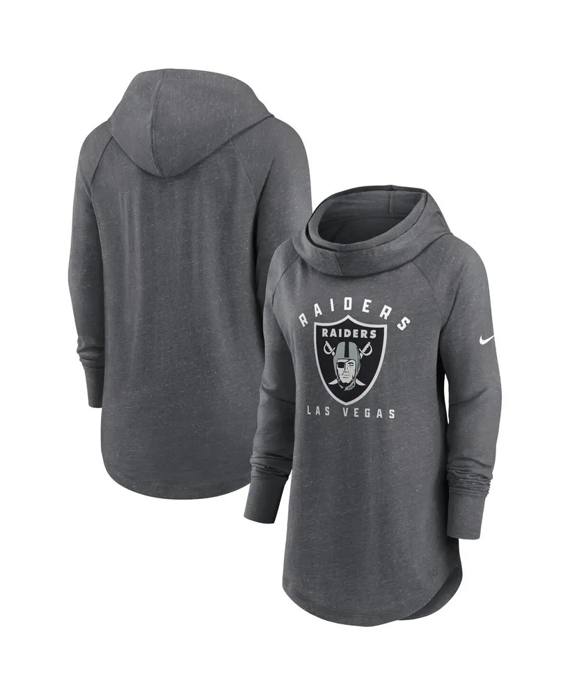 Women's Nike Heather Charcoal Las Vegas Raiders Raglan Funnel Neck Pullover Hoodie