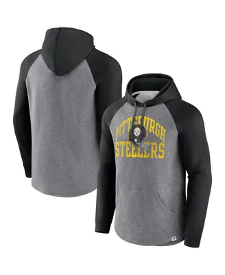 Men's Fanatics Heather Gray Distressed Pittsburgh Steelers Favorite Arch Raglan Pullover Hoodie