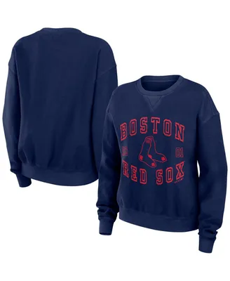 Women's Wear by Erin Andrews Navy Distressed Boston Red Sox Vintage-Like Cord Pullover Sweatshirt