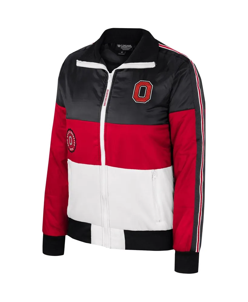 Women's The Wild Collective Scarlet Ohio State Buckeyes Color-Block Puffer Full-Zip Jacket