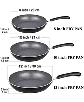 Cook N Home 8"/10"/12" 3 Pieces Frying Saute Pan Set with Non-stick Coating and Induction Compatible bottom, Black