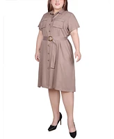 Ny Collection Plus Size Short Sleeve Safari Style Dress