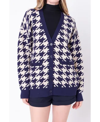 Women's Knit Houndstooth Cardigan