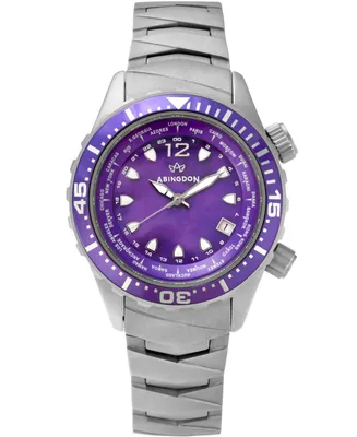 Abingdon Co. Women's Marina Diver's Multifunctional Titanium Bracelet & White Silicone Strap Watch 40mm