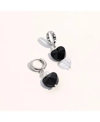 Robyn Black Heart Freshwater Pearl Silver Earrings For Women