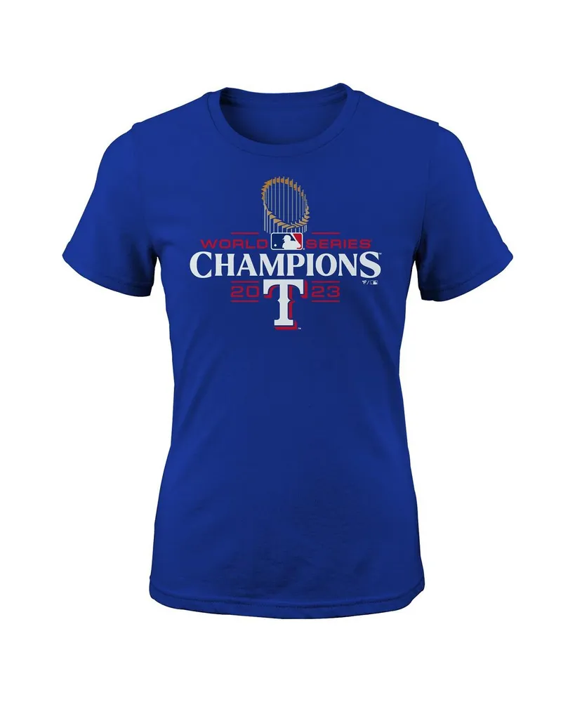 Big Girls Fanatics Royal Texas Rangers 2023 World Series Champions Official Logo T-shirt