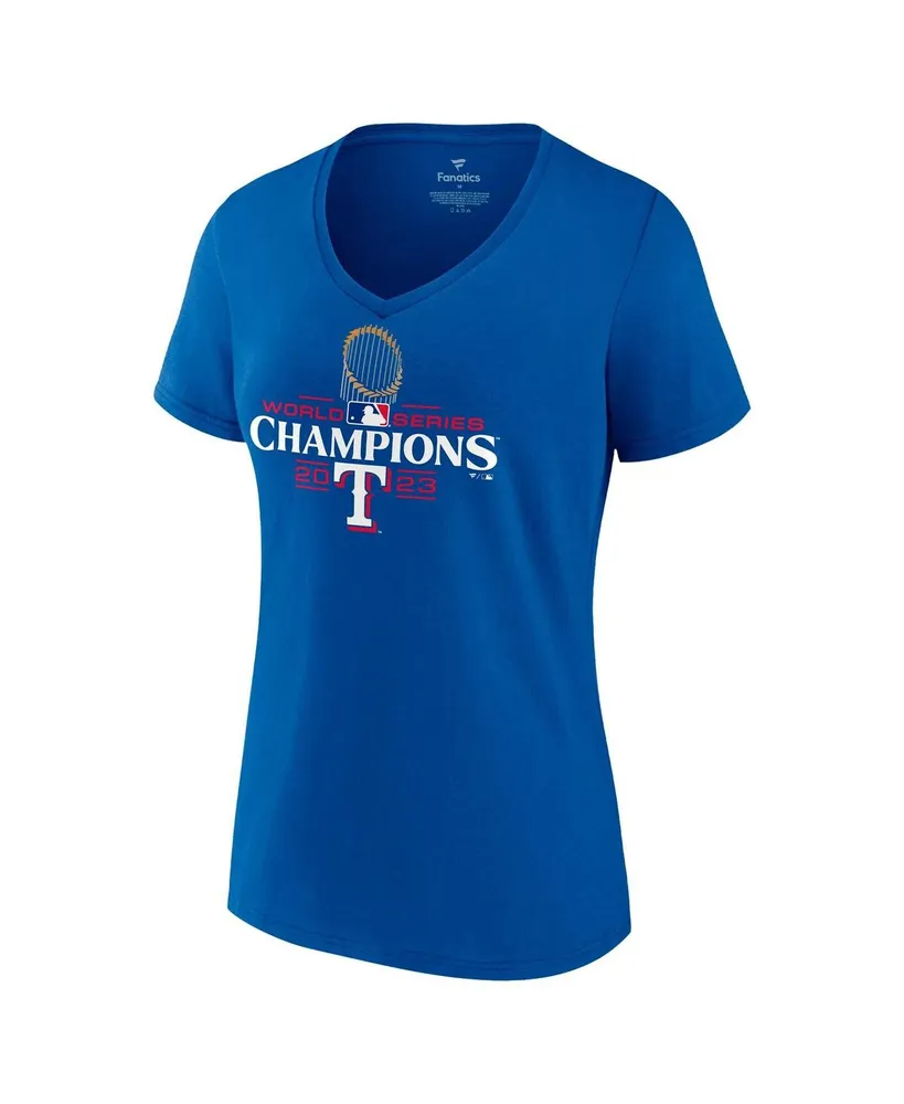 Women's Fanatics Royal Texas Rangers 2023 World Series Champions Official Logo V-Neck T-shirt