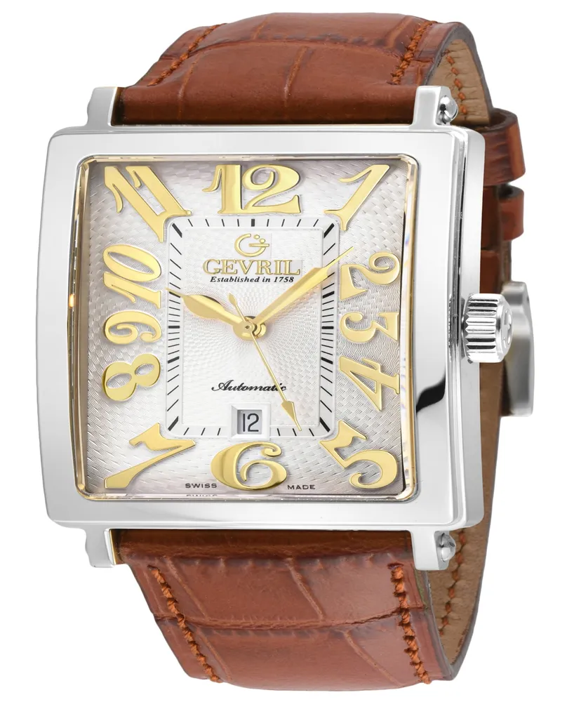 Gevril Men's Avenue of Americas Light Brown Leather Watch 44mm