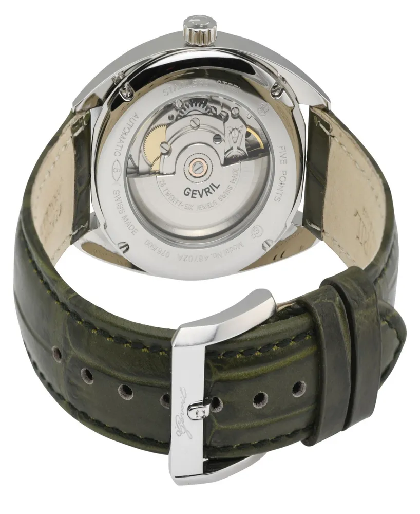 Gevril Men's Five Points Olive Green Leather Watch 40mm