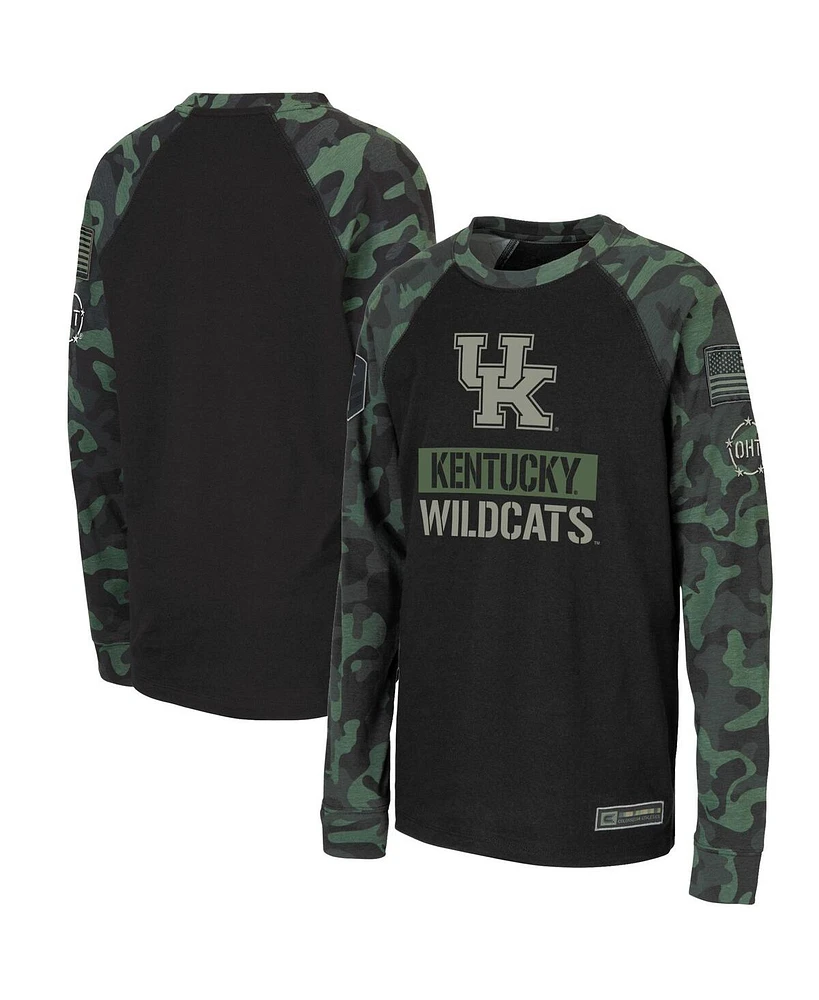 Big Boys Colosseum Black, Camo Kentucky Wildcats Oht Military-Inspired Appreciation Raglan Long Sleeve T-shirt