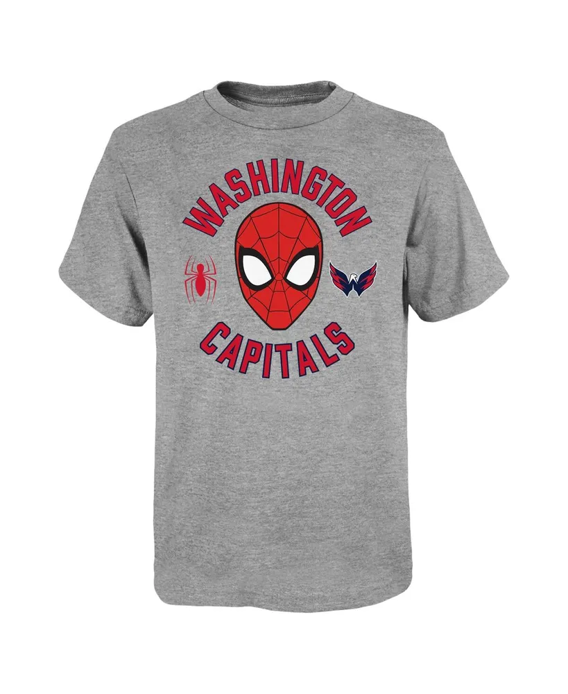 Big Boys Heather Gray Washington Capitals Mighty Spidey Marvel T-shirt