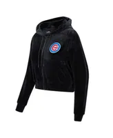 Women's Pro Standard Black Chicago Cubs Classic Velour Full-Zip Hoodie Track Jacket