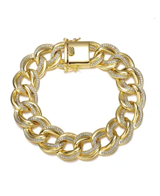 14K Gold Plated Cubic Zirconia Heavy Chain Bracelet