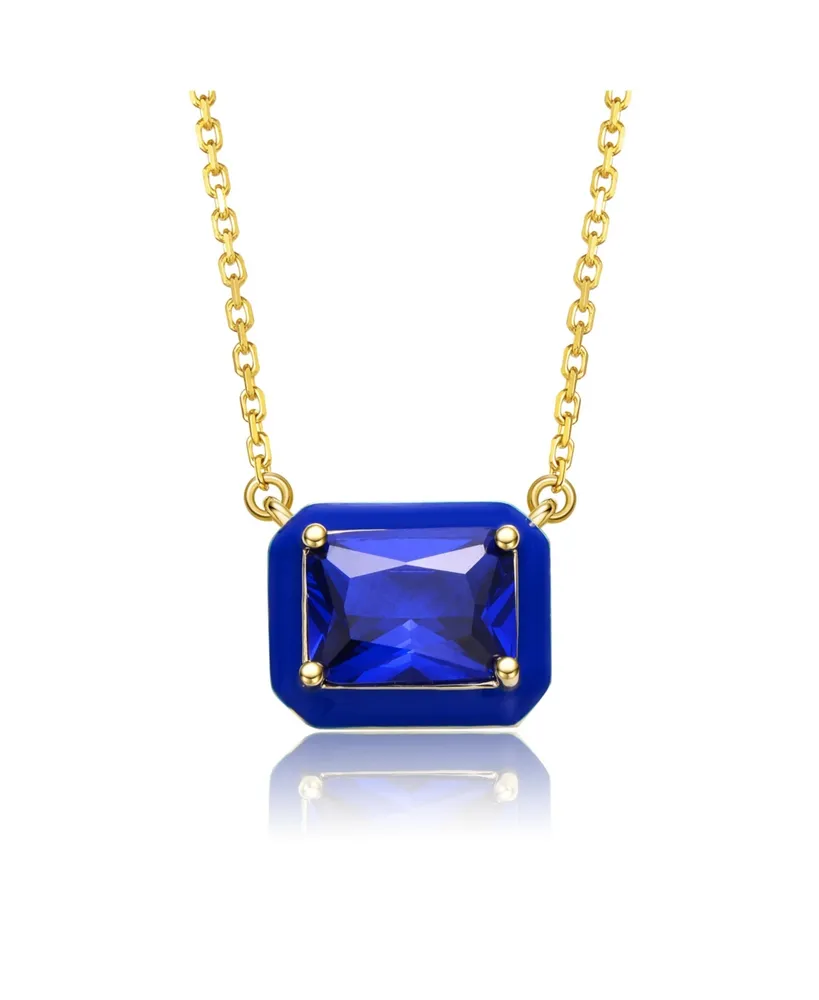 GiGiGirl 14k Gold Plated with Radiant Cut Blue Cubic Zirconia Solitaire Enamel Halo Petite Pendant Necklace