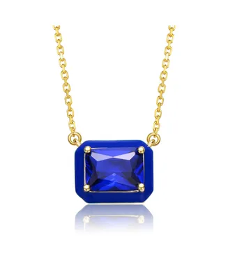 GiGiGirl 14k Gold Plated with Radiant Cut Blue Cubic Zirconia Solitaire Enamel Halo Petite Pendant Necklace