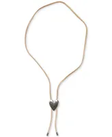 Lucky Brand Silver-Tone Leather Heart Bolo Necklace, 35"