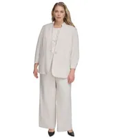 Calvin Klein Plus Size One Button Ruched Sleeve Jacket Printed Pleated Neck Camisole Scuba Crepe Wide Leg Pants