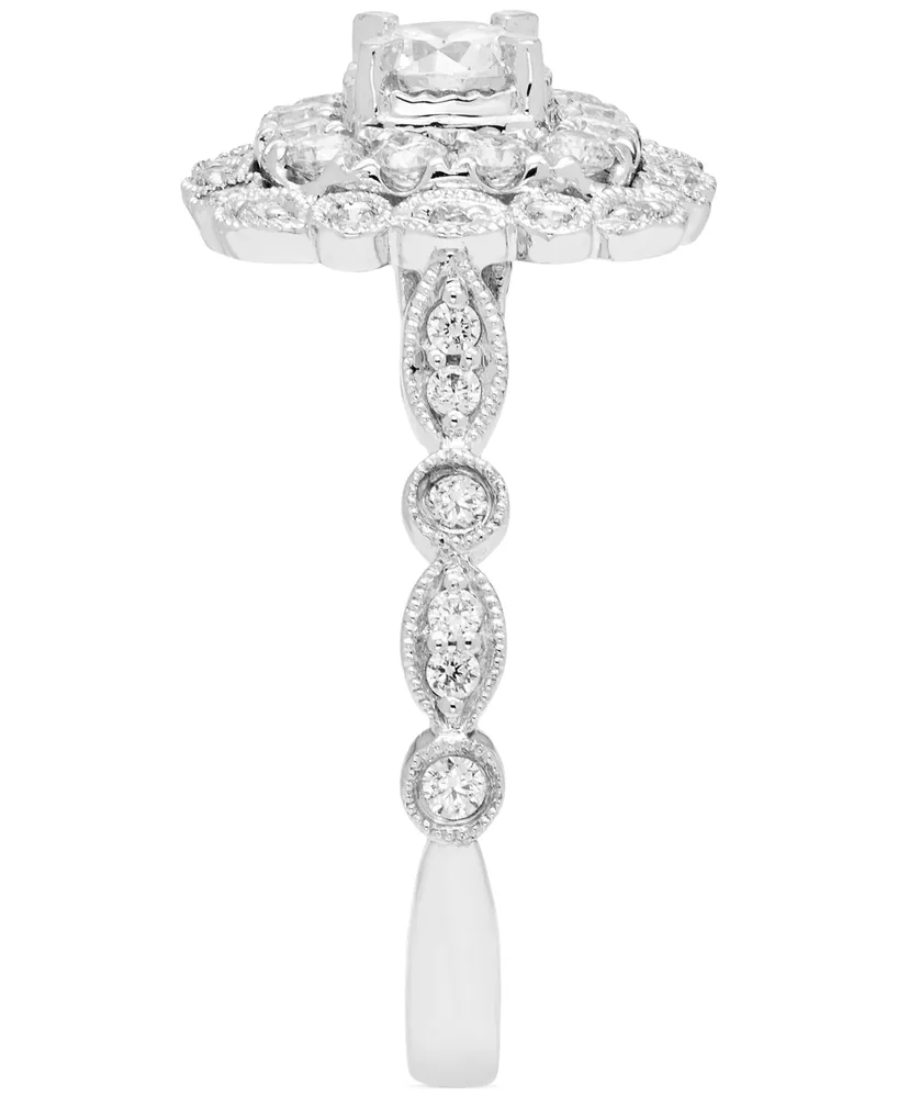 Diamond Halo Beaded Double Halo Engagement Ring (7/8 ct. t.w.) in 14k White Gold