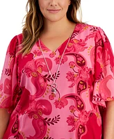 Jm Collection Plus Size Glamorous Garden Necklace Top, Created for Macy's