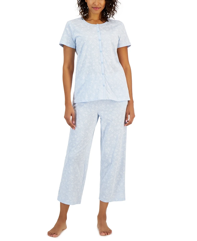 Charter Club Women's 2-Pc. Cotton Printed Cropped Pajamas Set, Created for Macy's