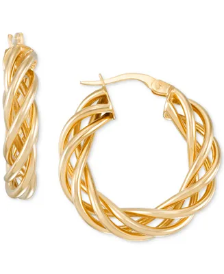 Polished Open Weave Small Hoop Earrings in 14k Gold, 25mm