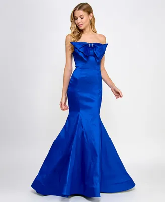 B Darlin Juniors' Bow-Trim Strapless Mermaid Gown, Created for Macy's
