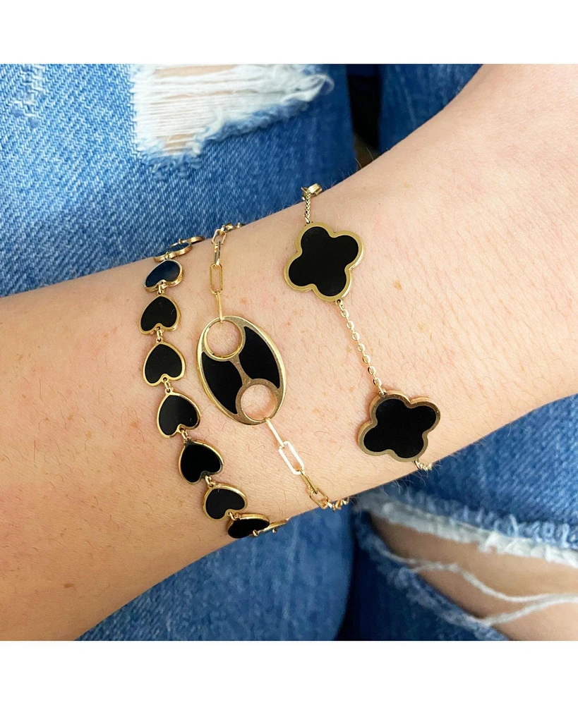 The Lovery Large Onyx Clover Bracelet 14K Gold