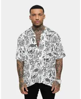 Saint Morta Men's Paisley Skulls Short Sleeve Button Up Shirt