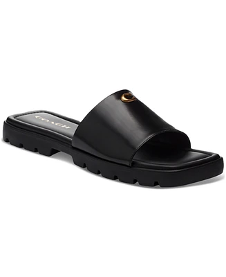 Coach Women's Florence "C" Lug-Sole Slip-On Slide Flat Sandals