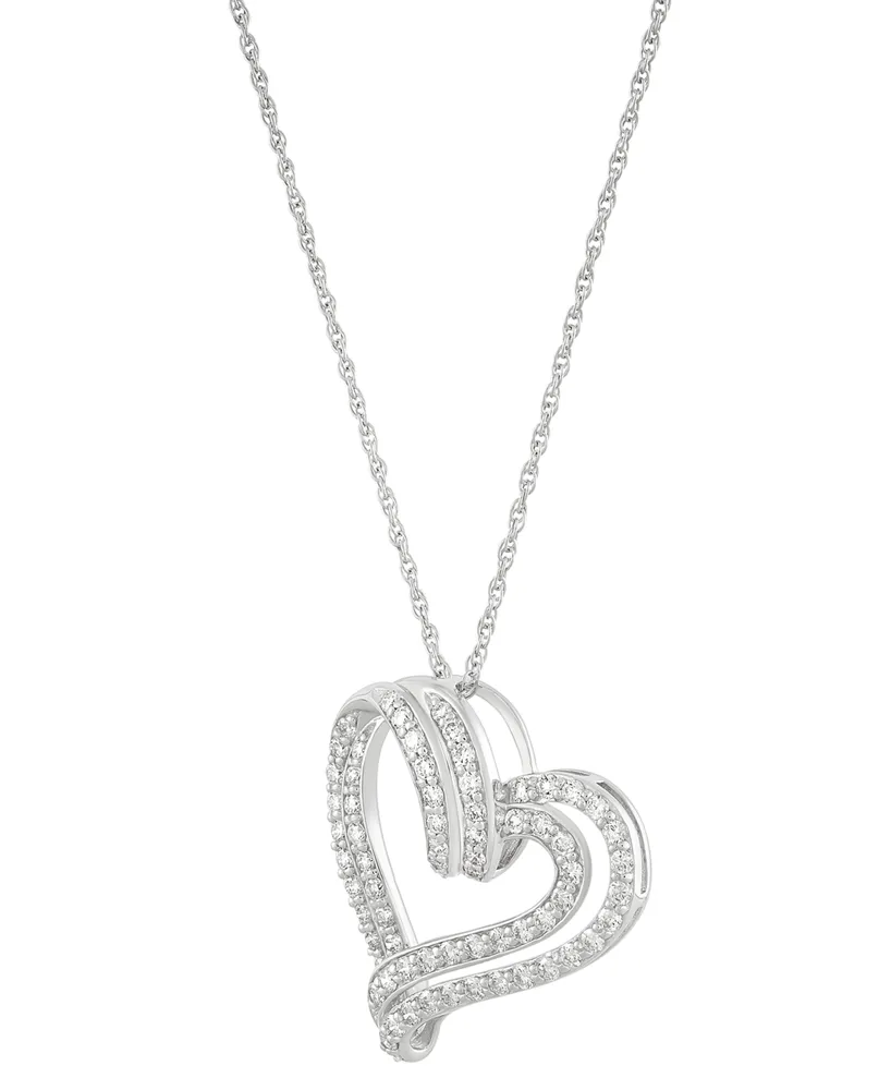 Forever Grown Diamonds Lab Grown Diamond Double Heart Pendant Necklace (1 ct. t.w.) in Sterling Silver, 16" + 2" extender