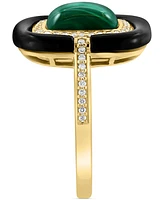 Effy Malachite, Onyx, & Diamond (1/5 ct. t.w.) Statement Ring in 14k Gold