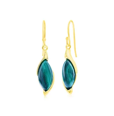 Sterling Silver Marquise Malachite Earrings - Gold Plated