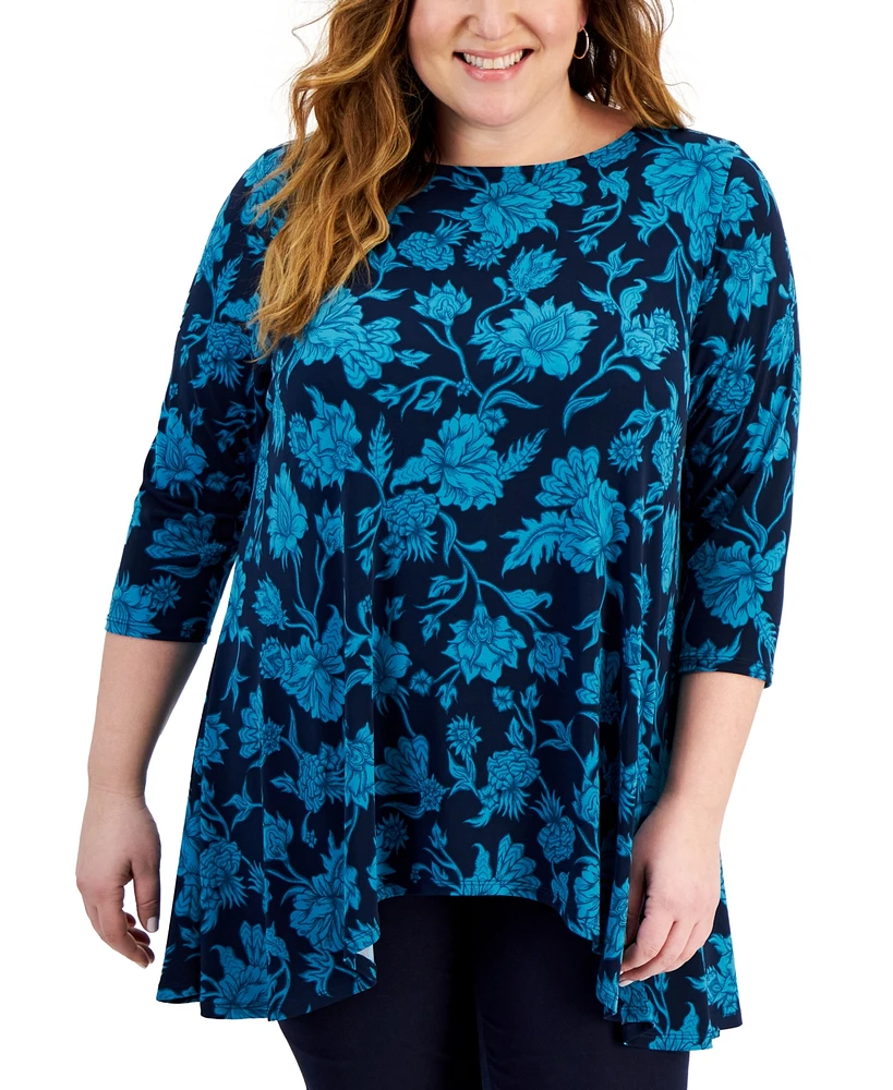 Jm Collection Plus Elena 3/4-Sleeve Swing Top, Created for Macy's
