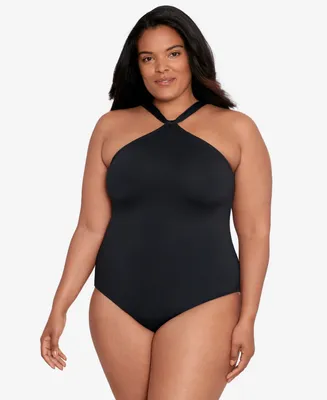 Lauren Ralph Plus Tummy-Control High-Neck One-Piece Swimsuit