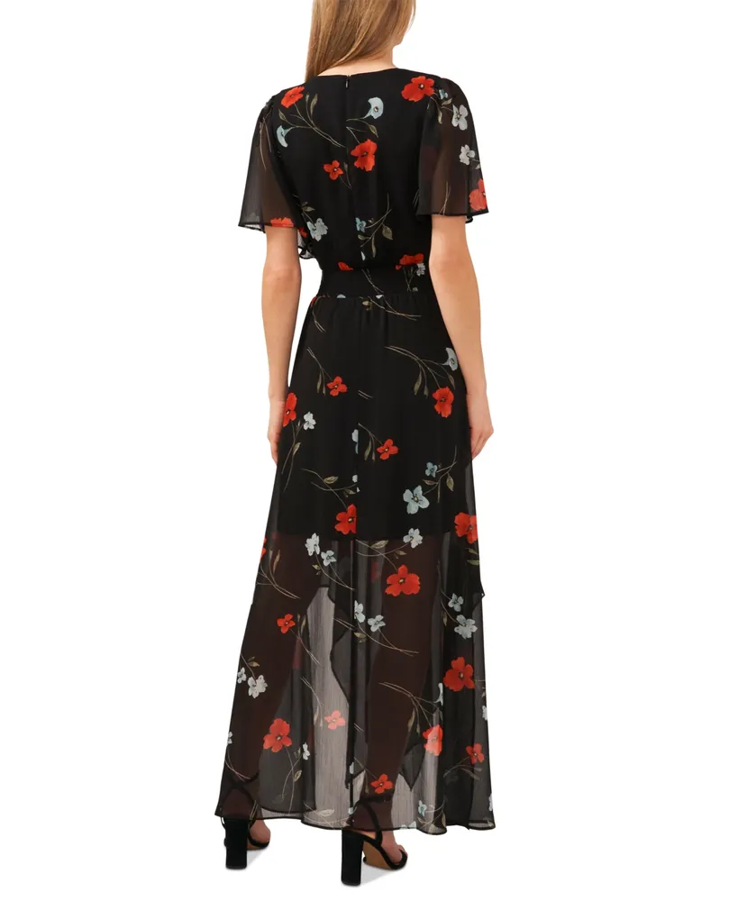 CeCe Women's Floral Flutter Sleeve Maxi Dress