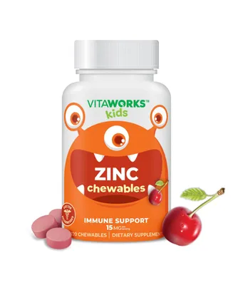 VitaWorks Kids Zinc 15 mg Chewable Tablets - Skin Health And Immune Function - Natural Cherry Flavor - 120 Chewables