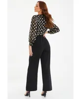 Quiz Women's Chiffon Gold & White Polka Dot Jumpsuit