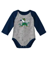 Newborn and Infant Boys Girls Navy, Heather Gray Notre Dame Fighting Irish Born To Win Two-Pack Long Sleeve Bodysuit Set